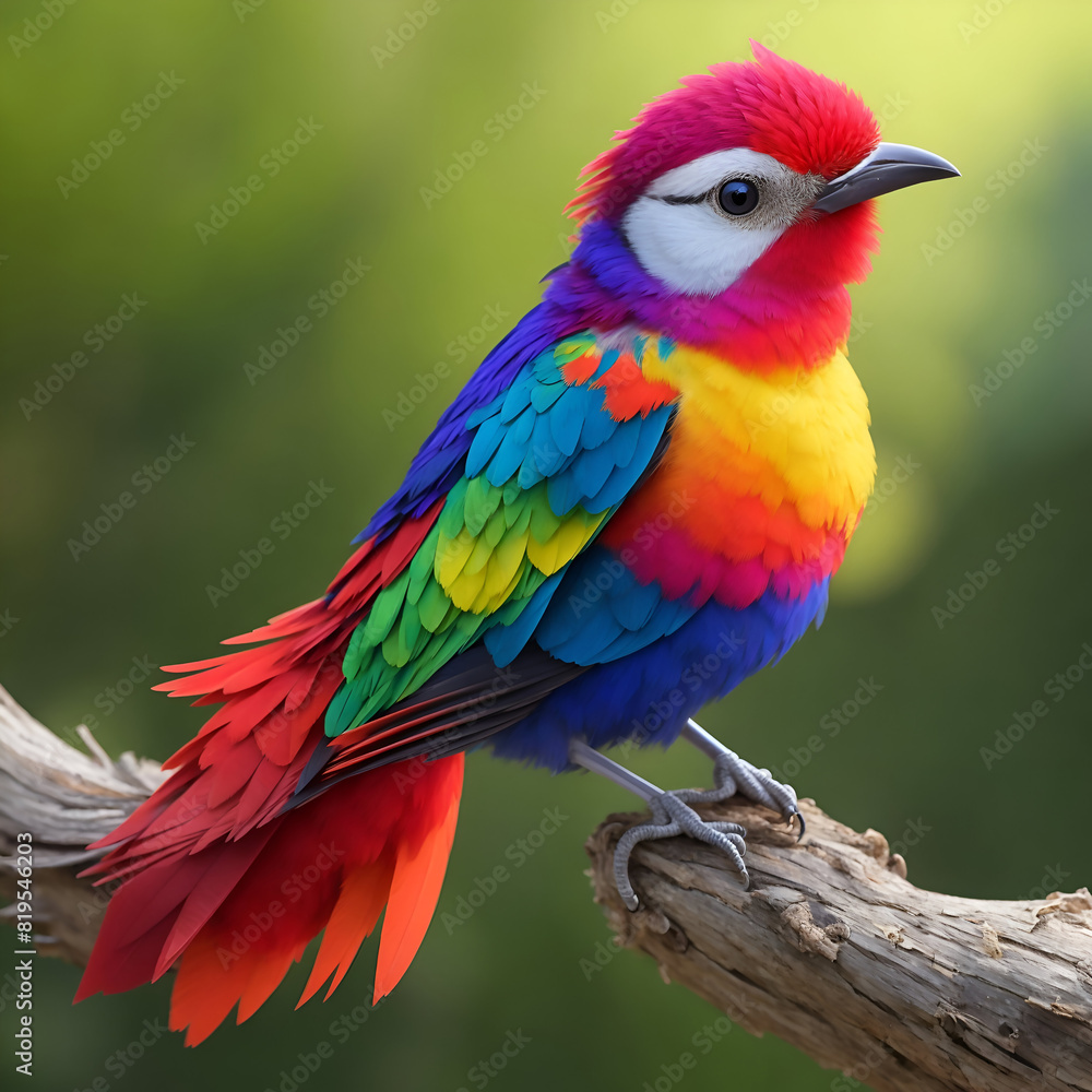 Bright exotic bird in a tropical garden, sunlight