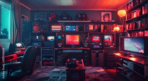 video game editor room, modern minimalist look photo