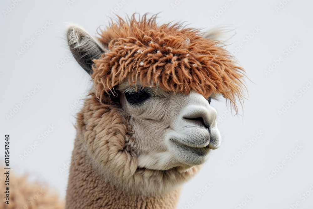 Obraz premium Mystic portrait of Alpaca, copy space on right side, 