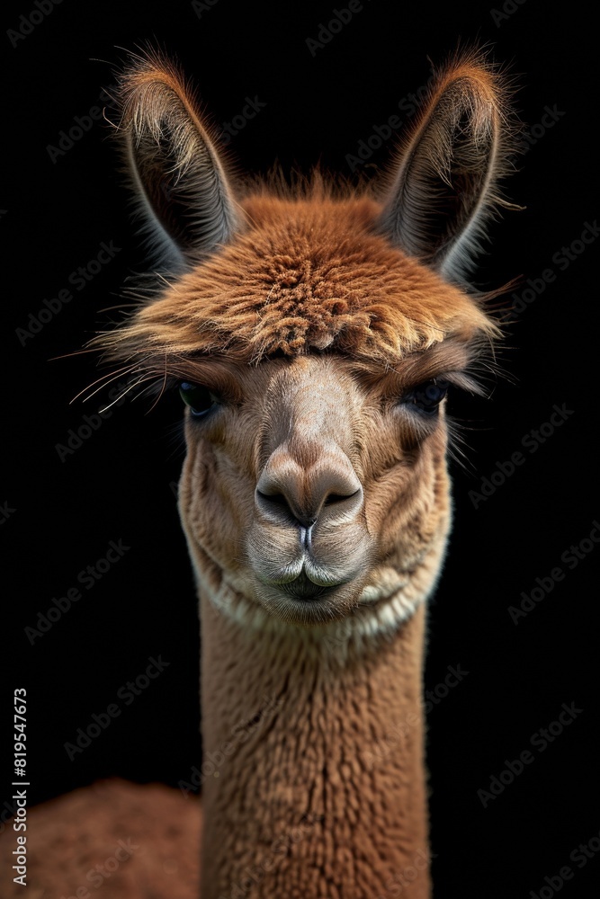 Obraz premium Mystic portrait of Alpaca, copy space on right side, 