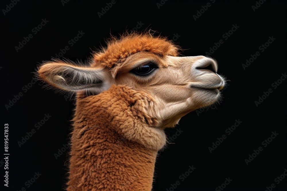 Obraz premium Mystic portrait of Alpaca, copy space on right side, 