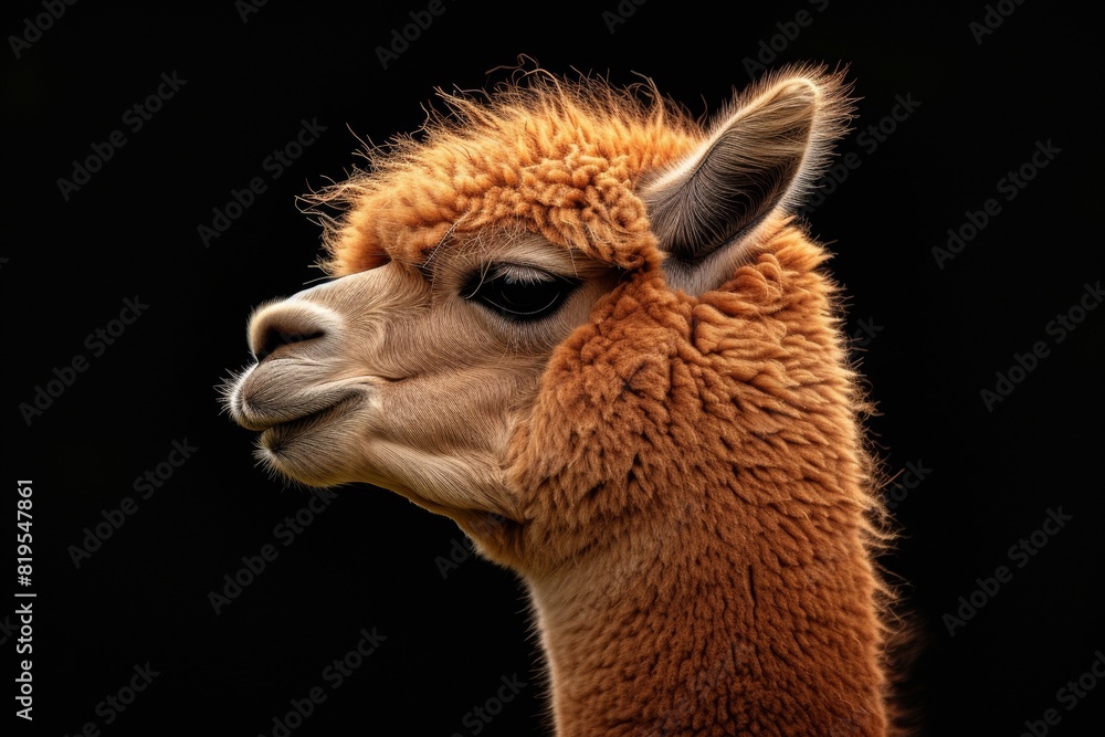 Obraz premium Mystic portrait of Alpaca, copy space on right side, 