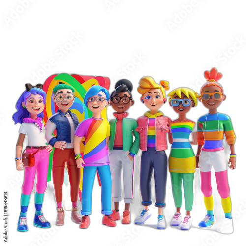 United in Pride - Diverse LGBTQ+ Characters in Colorful 3D Illustration