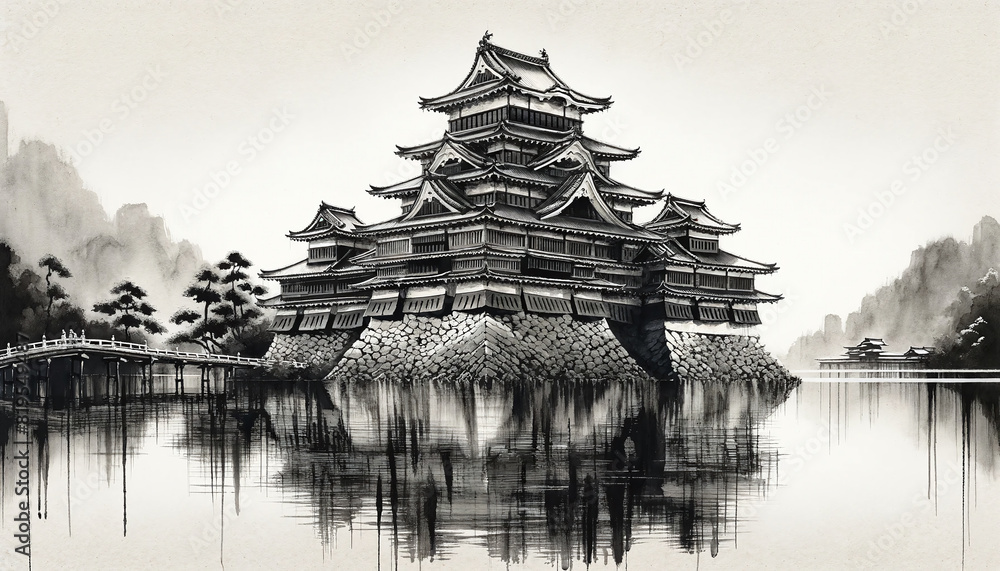 Naklejka premium Timeless Beauty: The Harmony of Japanese Castles Amidst Historical Towns