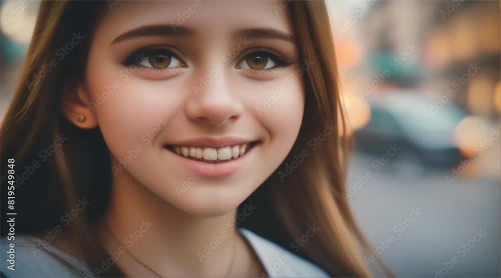 Beautiful brunette girl with a captivating smile and stunning eyes in a close-up portrait. Beautiful brunette girl with a captivating smile and stunning eyes in a close-up portrait.