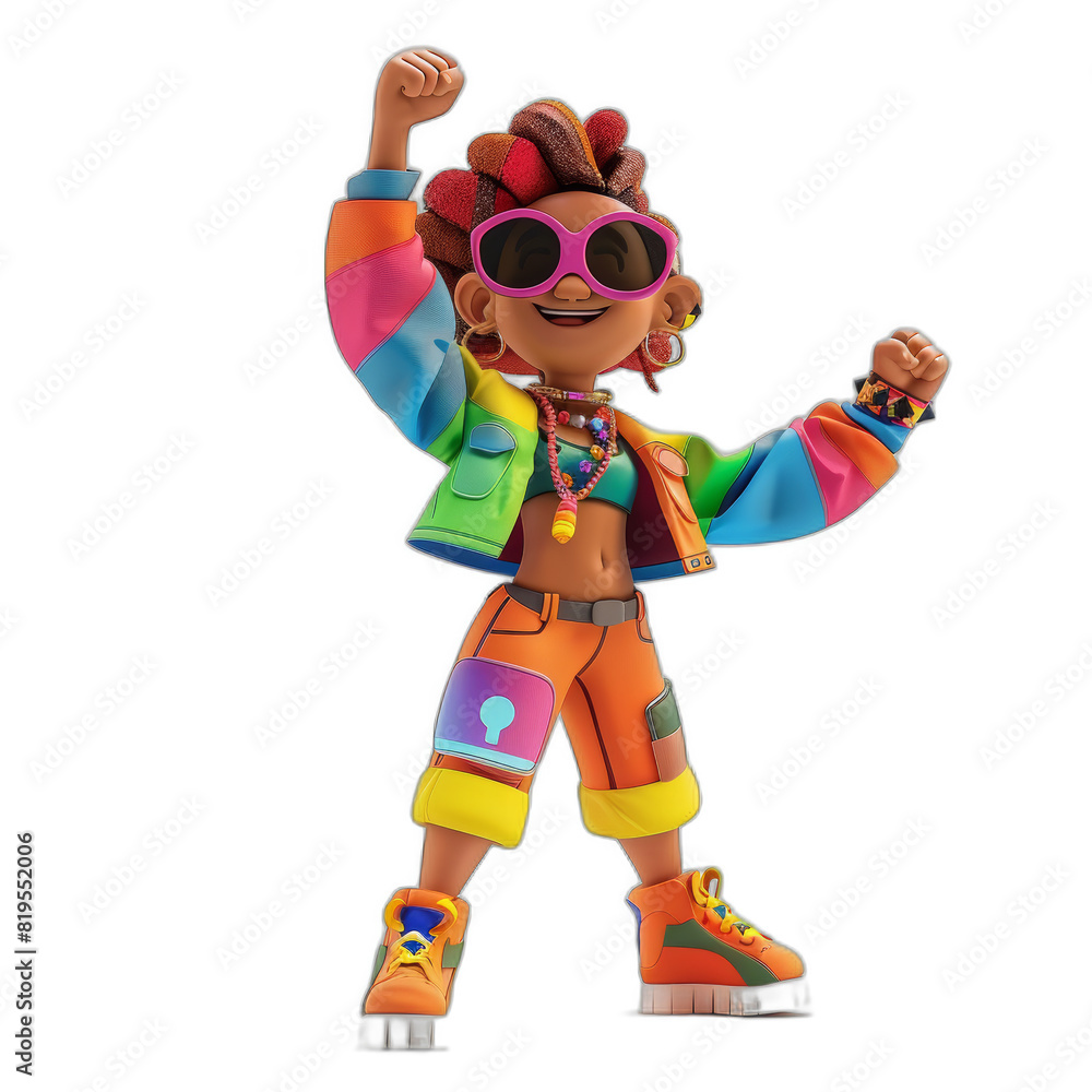 Celebrating Diversity: 3D Female Character with LGBTQ+ Pride Accessories in Joyful Pose Celebrating Diversity: 3D Female Character with LGBTQ+ Pride Accessories in Joyful Pose