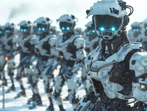 AIcontrolled EV armies in combat  copy space  future warfare  futuristic  composite  tech battlefield backdrop
