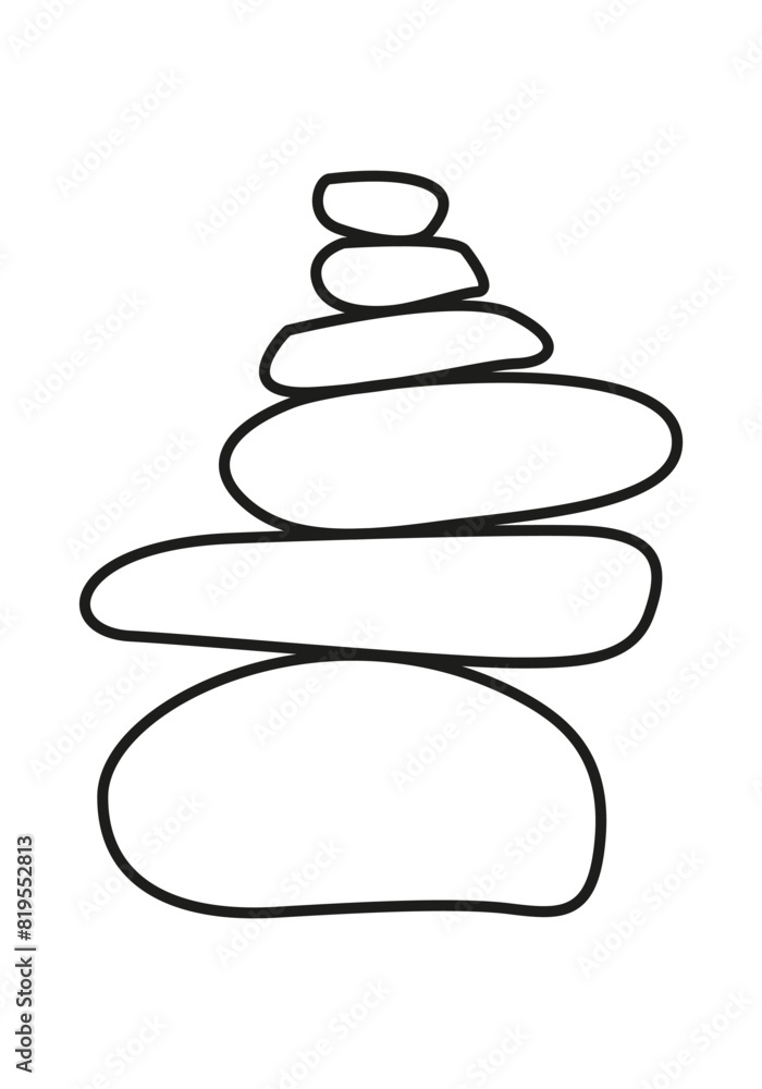 Minimalist black and white zen rock shape line art. Outline balance pebble stone silhouette. Vector illustration Minimalist black and white zen rock shape line art. Outline balance pebble stone silhouette. Vector illustration