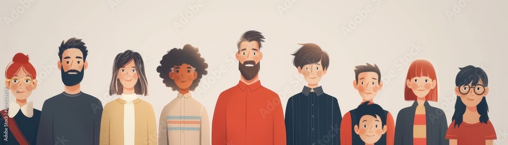 Family portrait in a minimalist style, featuring diverse members and emphasizing simplicity Family portrait in a minimalist style, featuring diverse members and emphasizing simplicity