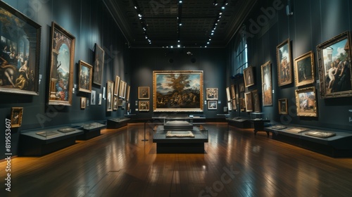 Art Gallery Interior with Paintings Display