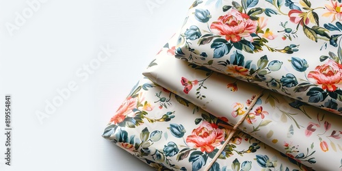 Floralpatterned wrapping paper, white background, Elegant, Photography,