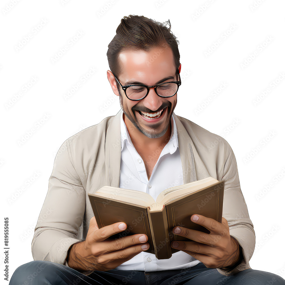 Portrait of a young man reading a book on transparent background png Portrait of a young man reading a book on transparent background png