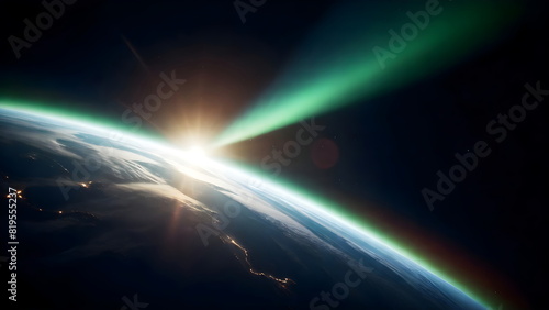 Sunrise Over Earth, A Majestic View of Our Planet and Aurora