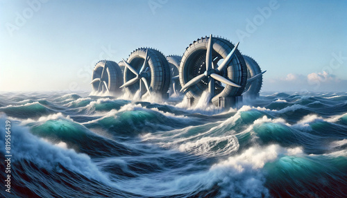 Tidal energy generators in the ocean, Energy sources for renewable, Ecology concept Generative AI technology.