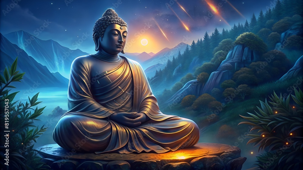 Thai golden buddha statue and lotus flower. heaven background Thai golden buddha statue and lotus flower. heaven background