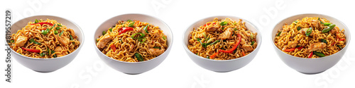 Chicken Fried Noodles isolated on transparent png background. Generative ai