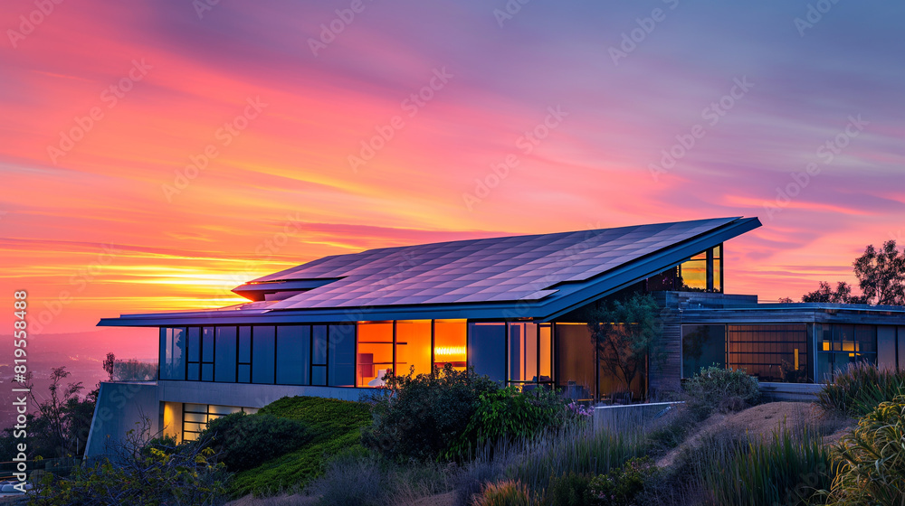 A futuristic home with sleek solar panels adorning its roof, harnessing the power of the sun to generate electricity, against the backdrop of a vibrant sunset.
A futuristic home with sleek solar panels adorning its roof, harnessing the power of the sun to generate electricity, against the backdrop of a vibrant sunset.