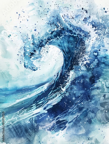 Abstract watercolor big wave for textures. Fresh, cheerful and relaxing summer concept. Positive and healthy tones to background or wallpaper. Generative Ai photo