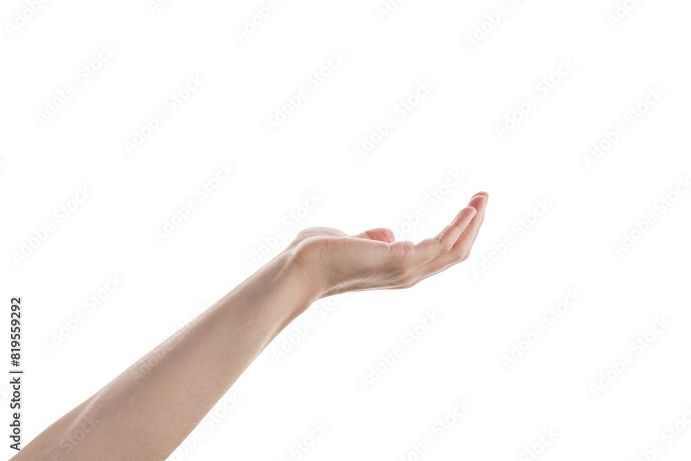 Adult man left hand to hold something isolated on white Adult man left hand to hold something isolated on white