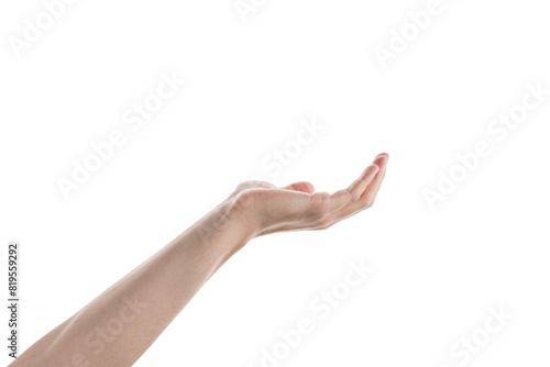 Adult man left hand to hold something isolated on white