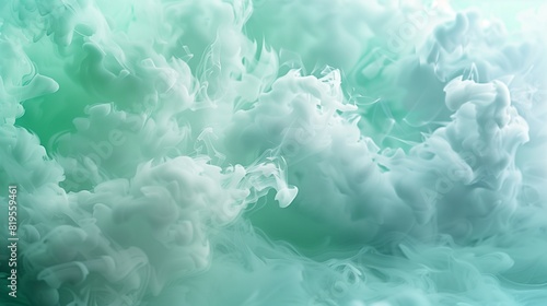 A dreamy and surreal shot of a wave of smoke in pastel shades of mint green and powder blue, evoking a sense of softness and gentleness that is perfect for calming the mind.