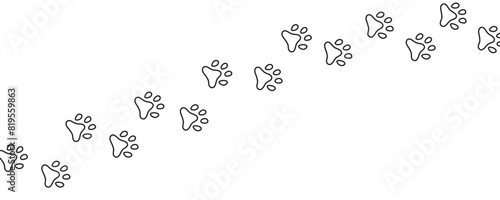 Paw line art vector foot trail print of cat isolated on white background.