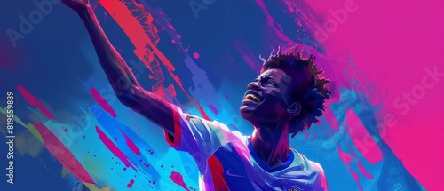 Vibrant digital painting of an athlete celebrating, capturing dynamic movement and colorful energy in an abstract style.