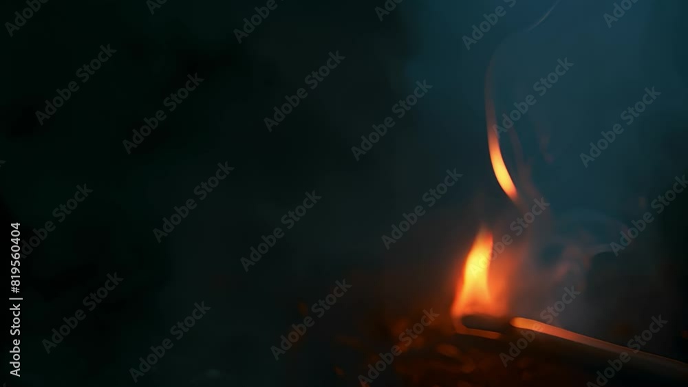 Burning matchstick with smoke against a dark background. Burning matchstick with smoke against a dark background.