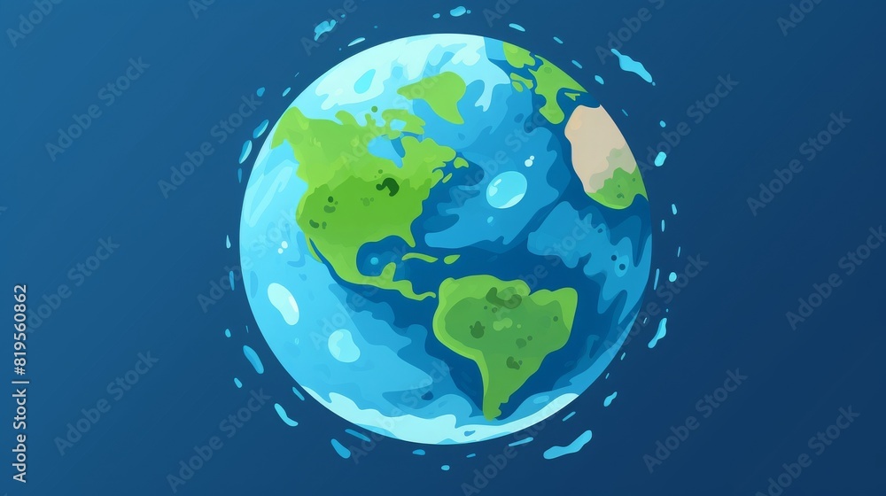 Naklejka premium Colorful Earth showing continents oceans against dark blue background.