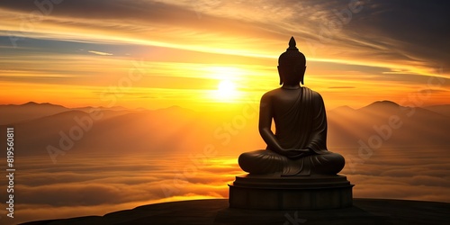 buddha silhouette on golden sunset background beliefs of Buddhism