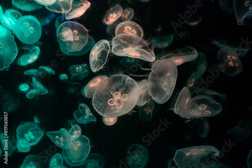 Jellyfish show their beauty Come out and play with the lights.