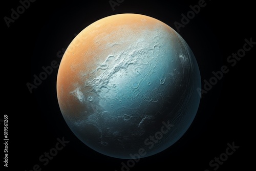 High-resolution image of a planet with distinct surface features and vibrant colors, set against a black background.