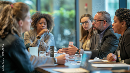 Within the confines of a conference room  a diverse group of business professionals comes together for a meeting of minds animated conversation fills the air as they discuss ideas and strategies  