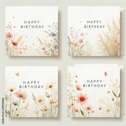 birthday card with flowers and inscription happy birthday, happy birthday