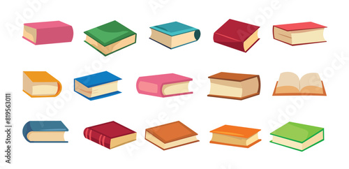 Colorful books icon set, collection of book vector illustration, isolated on white