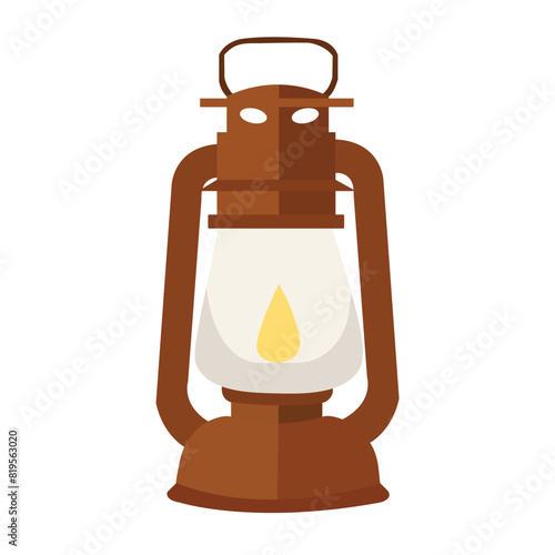 Kerosene lamp vector illustration, vintage old lantern in flat design style, bushcraft lamp or camping lantern image isolated
