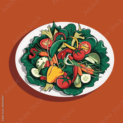 Delicious Vegetable Salad Vector Illustration on White Background.