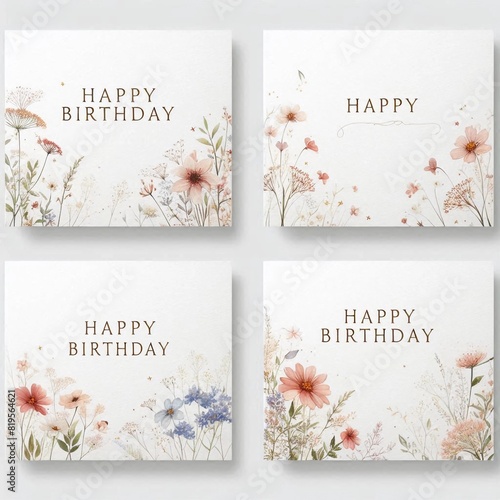 birthday card with flowers and inscription happy birthday, happy birthday
