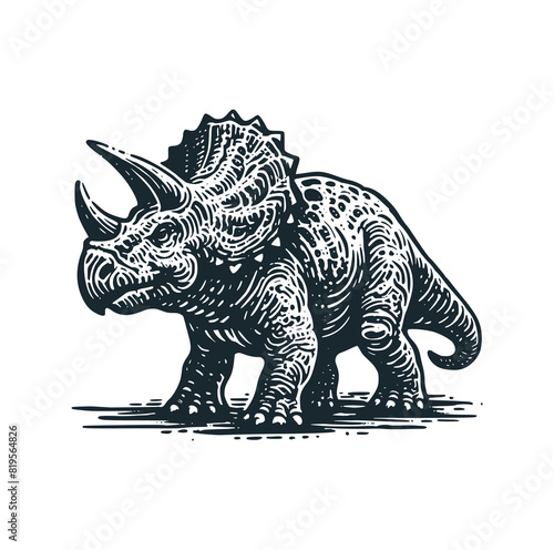 The ancient dinosaur. Black white vector illustration. © Iwan
