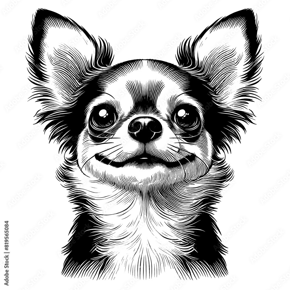 Hand drawn cute Chihuahua portrait, vector sketch isolated on transparent background.	