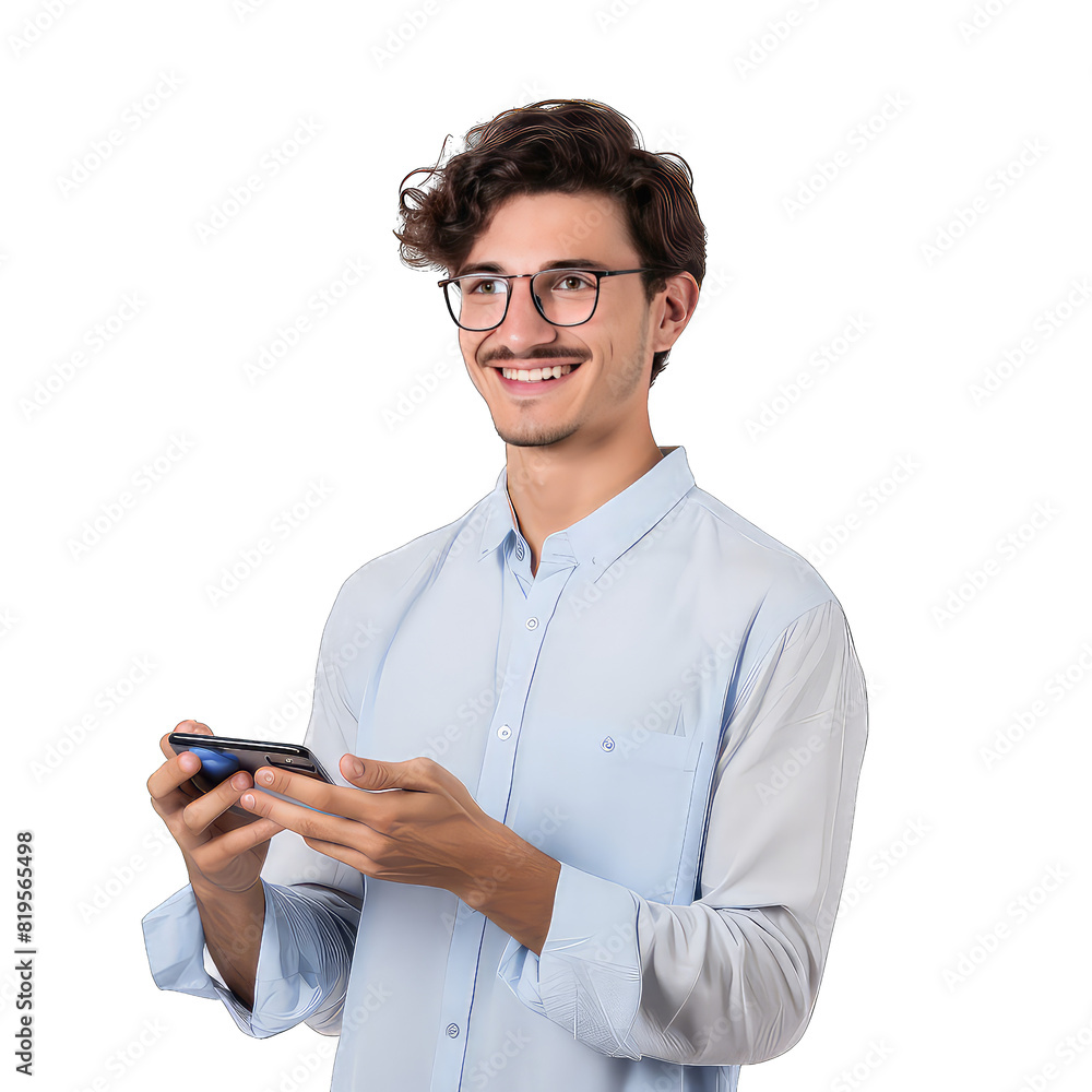 Handsome young man using mobile phone on transparent background png Handsome young man using mobile phone on transparent background png