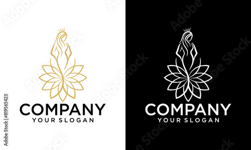 Creative lotus flower queen beauty logo design vector