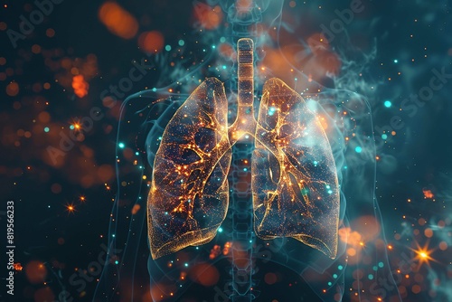 lungs highlighted, medical body, science background  photo