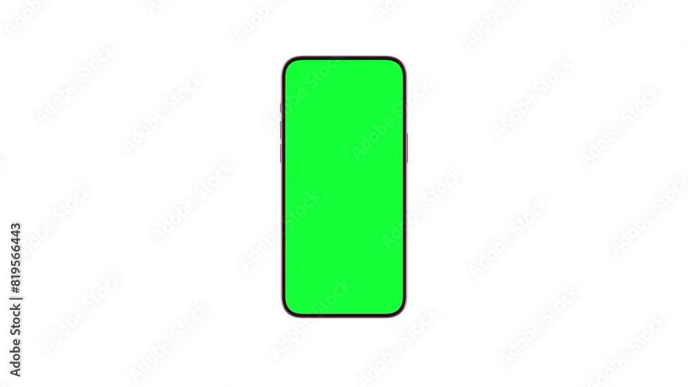 Smartphone Display with Green Screen for Chroma Key. Rotating Mock Up of Pink Smart Phone with Greenscreen for Vertical Chromakey. Presentation of Electronic Object Sliding on White Color Background Smartphone Display with Green Screen for Chroma Key. Rotating Mock Up of Pink Smart Phone with Greenscreen for Vertical Chromakey. Presentation of Electronic Object Sliding on White Color Background