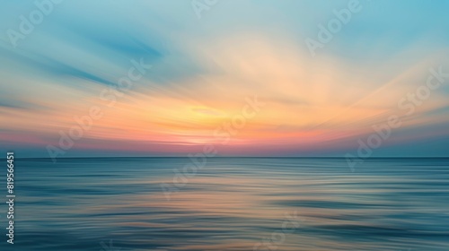 A dreamy, blurry photo capturing the red sky at morning above the ocean. The sun is setting, painting the sky in shades of orange and red, creating a beautiful natural landscape AIG50
