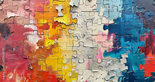 colourful Jigsaw on ivory background