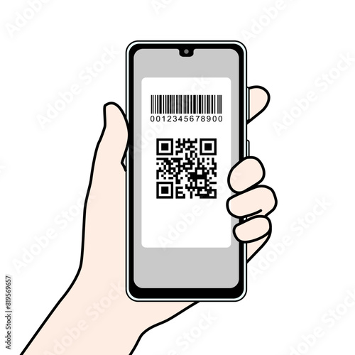 QRコードとバーコードが表示されたスマホ
