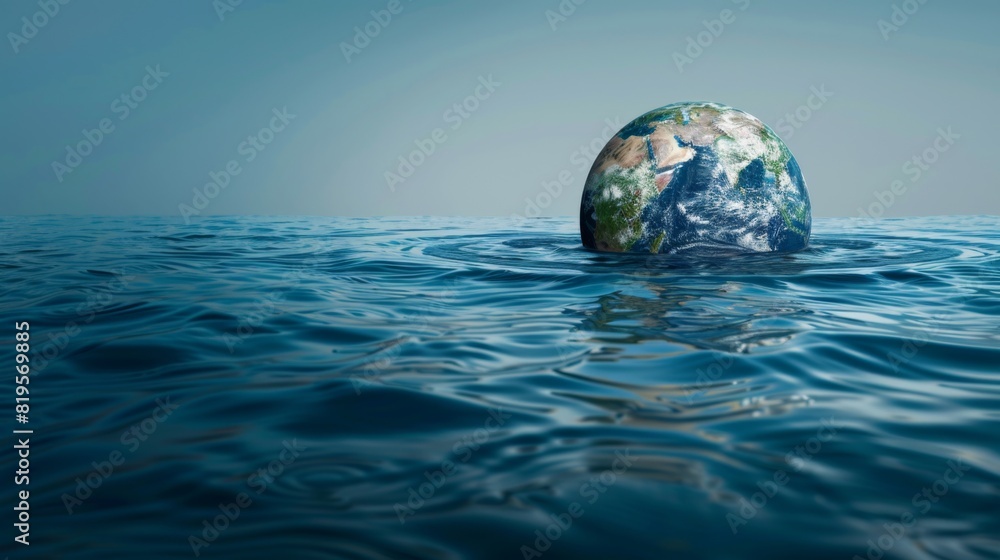 Earth Submerged in Ocean Water