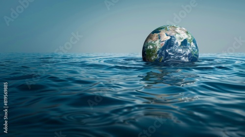 Earth Submerged in Ocean Water