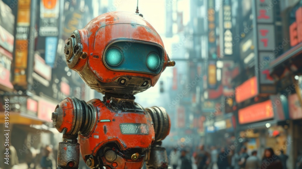 都市に現れたレトロなロボット,Generative AI AI画像 都市に現れたレトロなロボット,Generative AI AI画像
